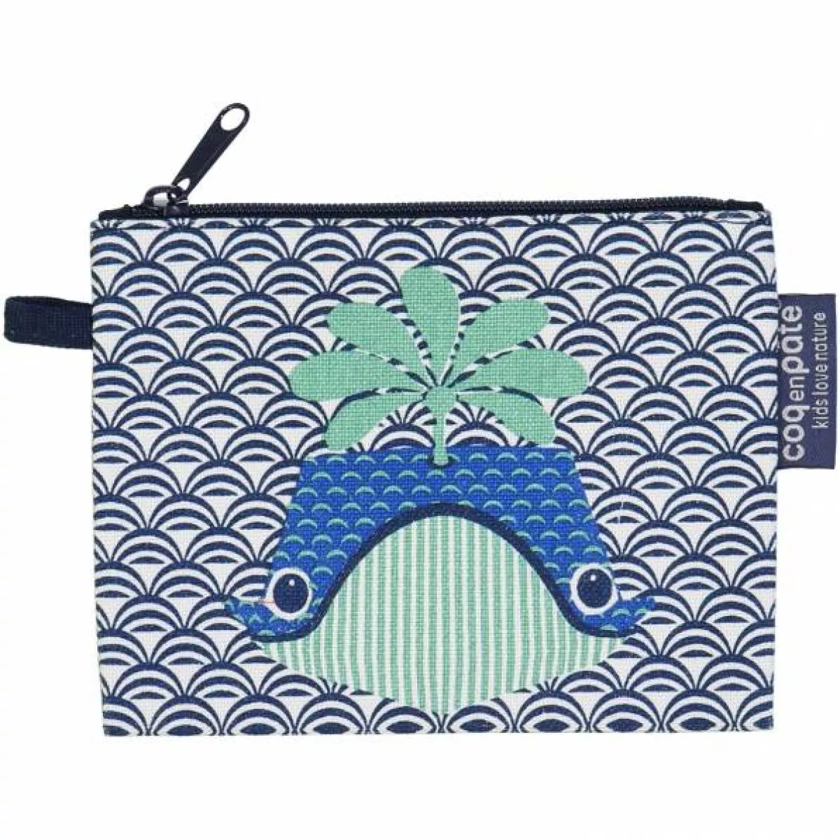 Porte monnaie Coq en Pâte bleu marine coton bio imprimé baleine