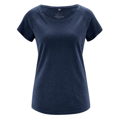 Tee-shirt uni femme manches raglan bleu marine hempage