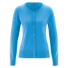 Cardigan, gilet, slim, tricot, chanvre et coton bio bleu topaze