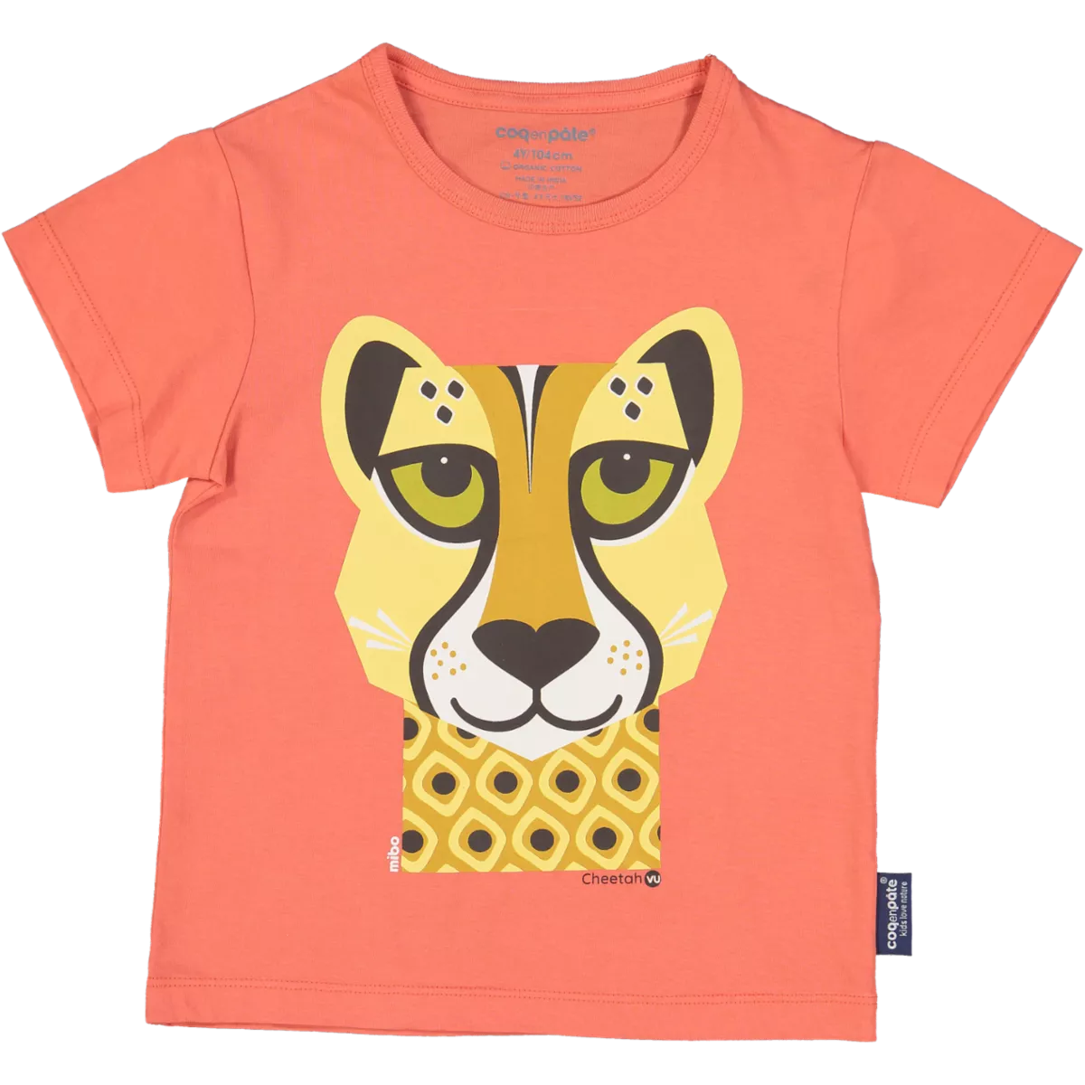 T-shirt enfant guépard couleur rose coton bio et écoresponsable face