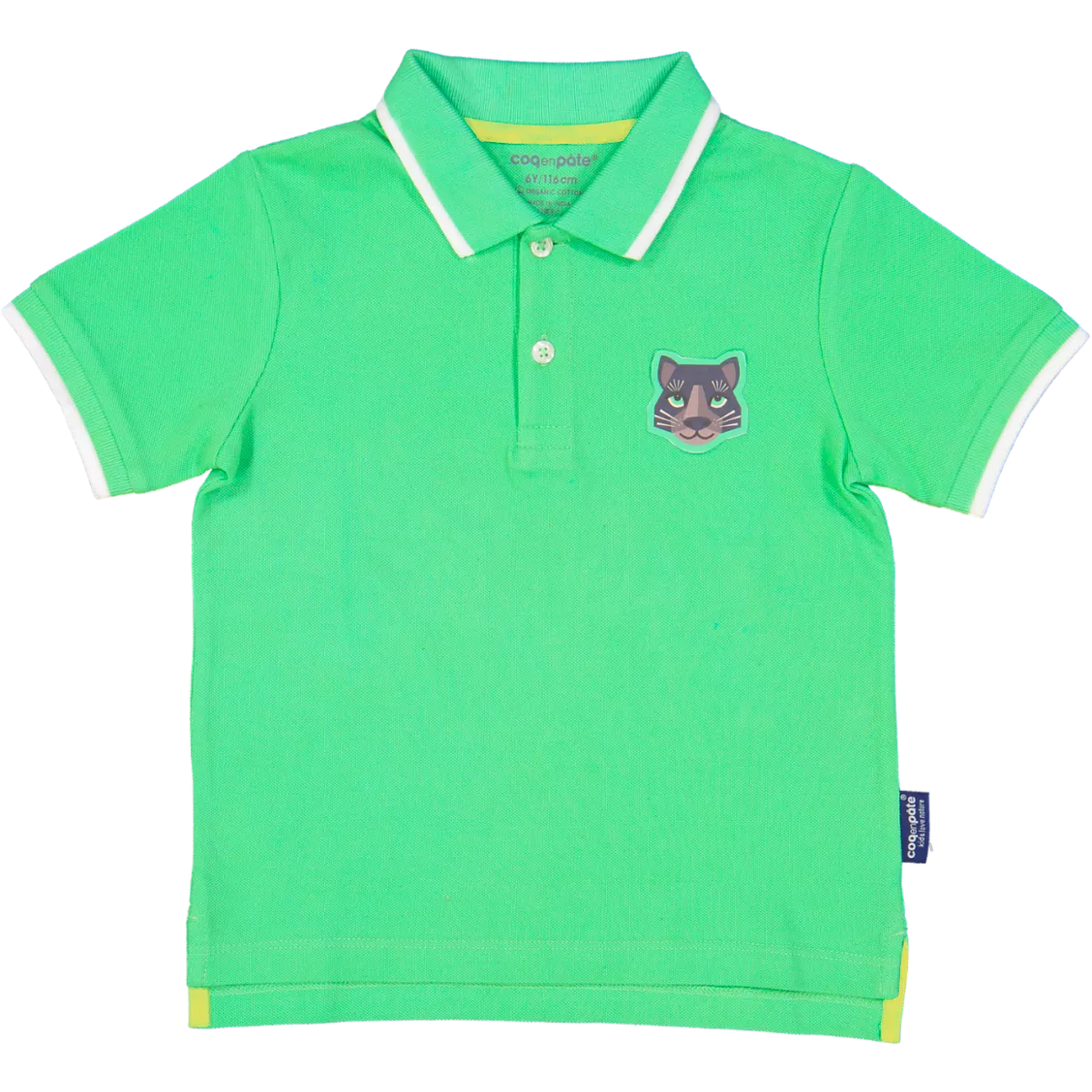 Polo vert enfant badge jaguar coton bio recto