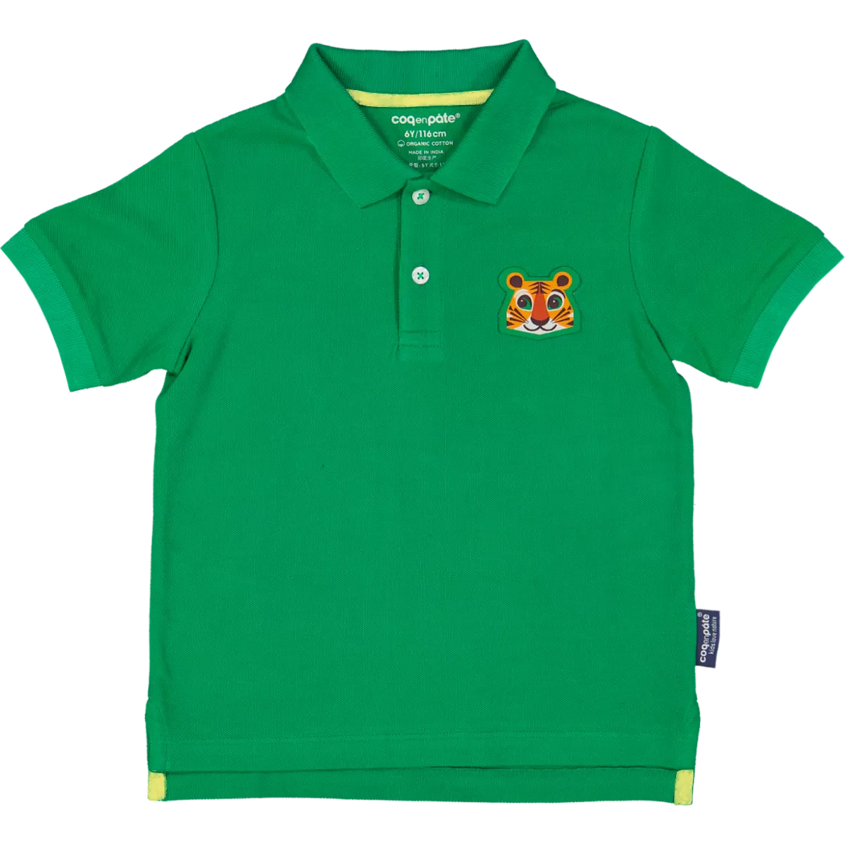 Polo vert enfant tigre coton bio et écoresponsable recto