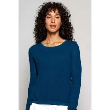 Pull en maille texturée nomads clothing coton bio bleu sarcelle