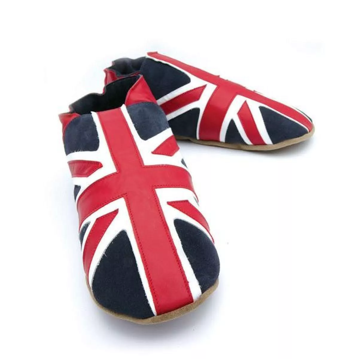 Chaussons cuir souple rose pour elle Union jack - Sao-Bio