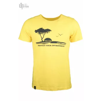 Tee shirt jaune chanvre coton  imprimé Protect the environment