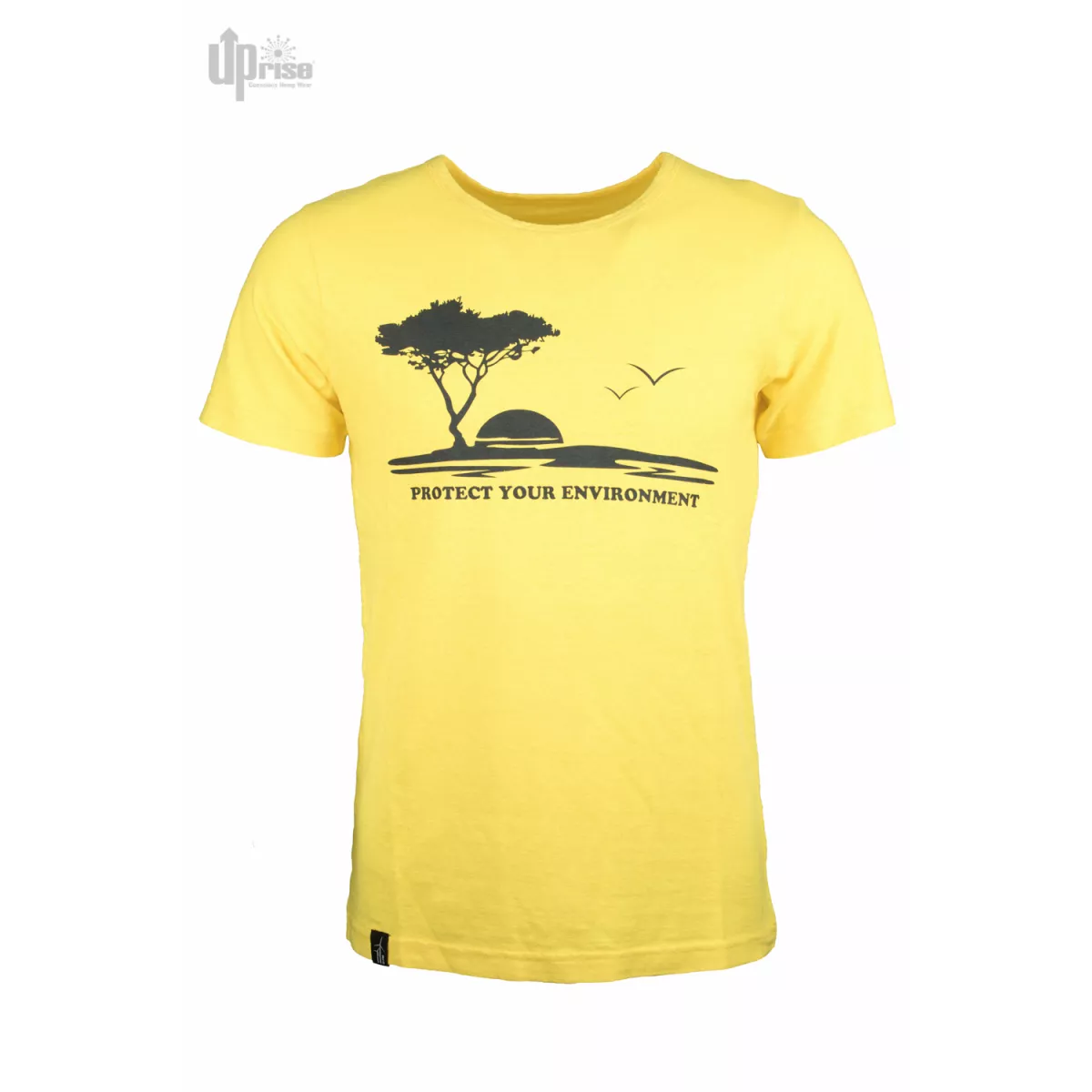 Tee shirt jaune chanvre coton imprimé Protect the environment