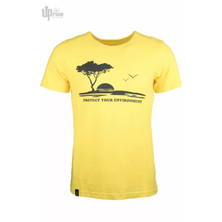 Tee shirt jaune chanvre coton  imprimé Protect the environment
