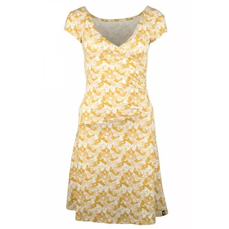 Robe éthique chanvre et coton bio imprimé fleurs, papillons ou coquilles