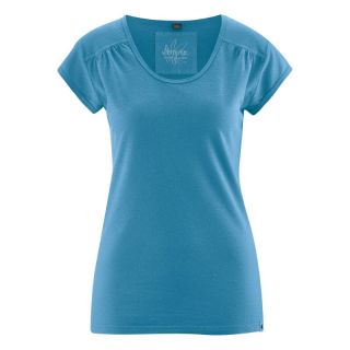 Tee-shirt femme décolleté manches courtes bleu atlantic