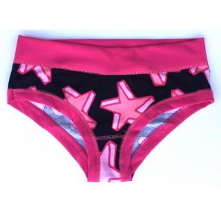 Slip panty noir étoiles rose