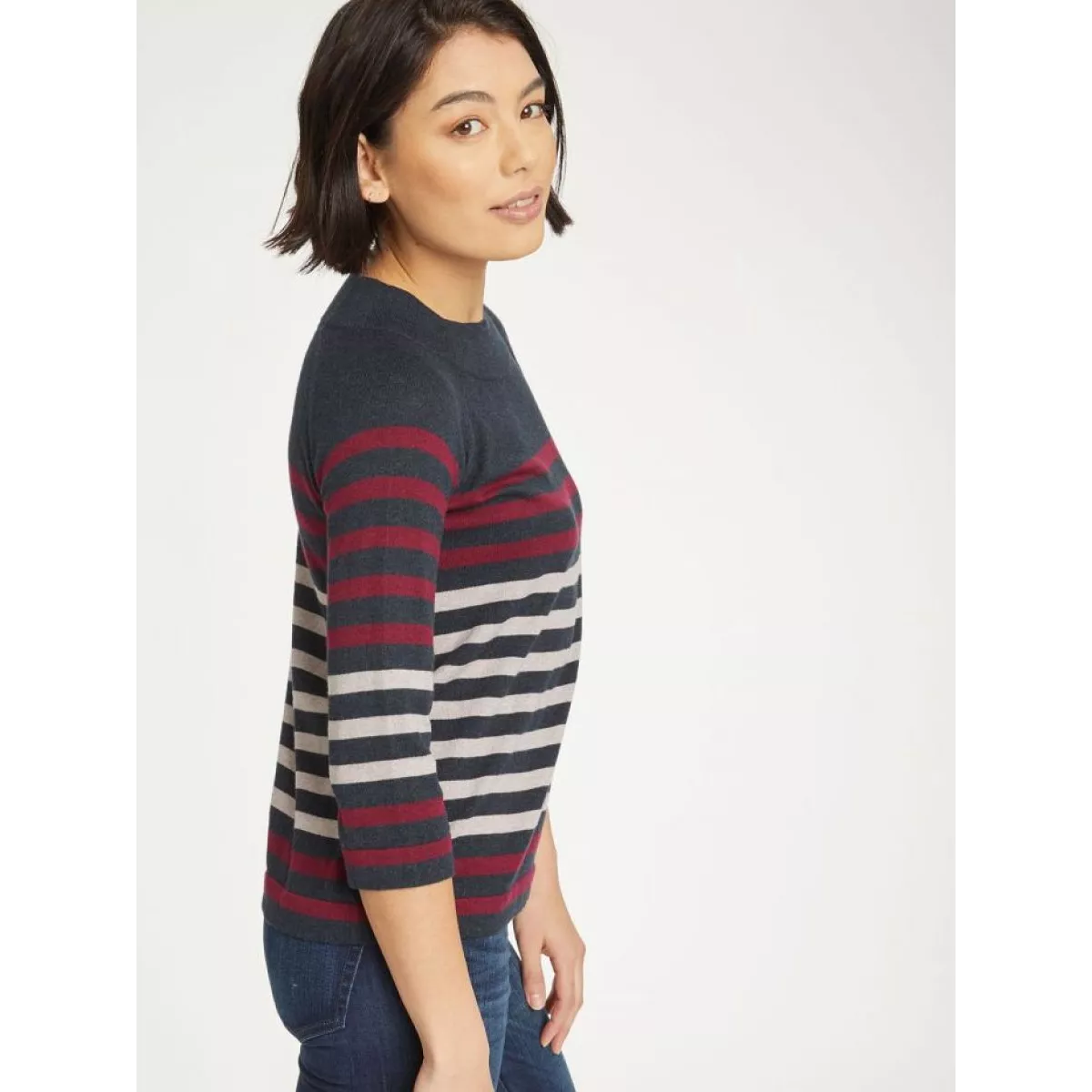 Pull coton bio et laine anthracite avec rayures