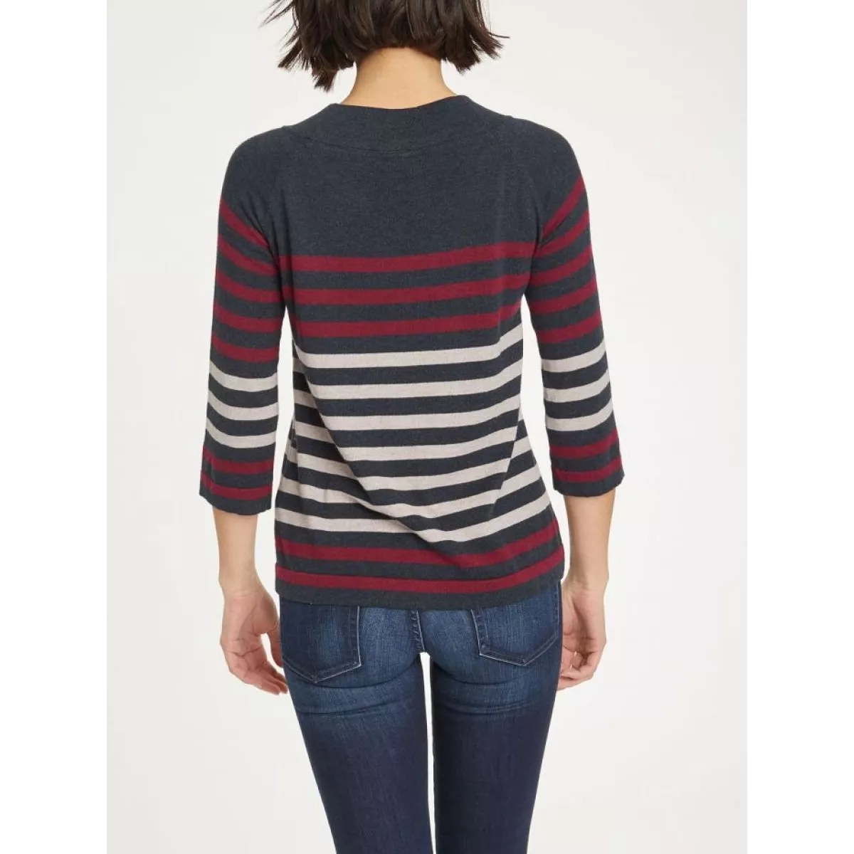 Pull coton bio et laine anthracite avec rayures