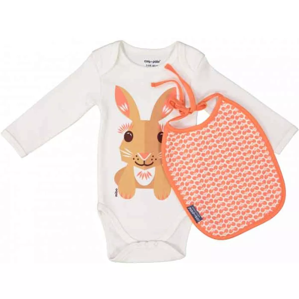 Set body et bavoir blanc au recto-verso le lapin