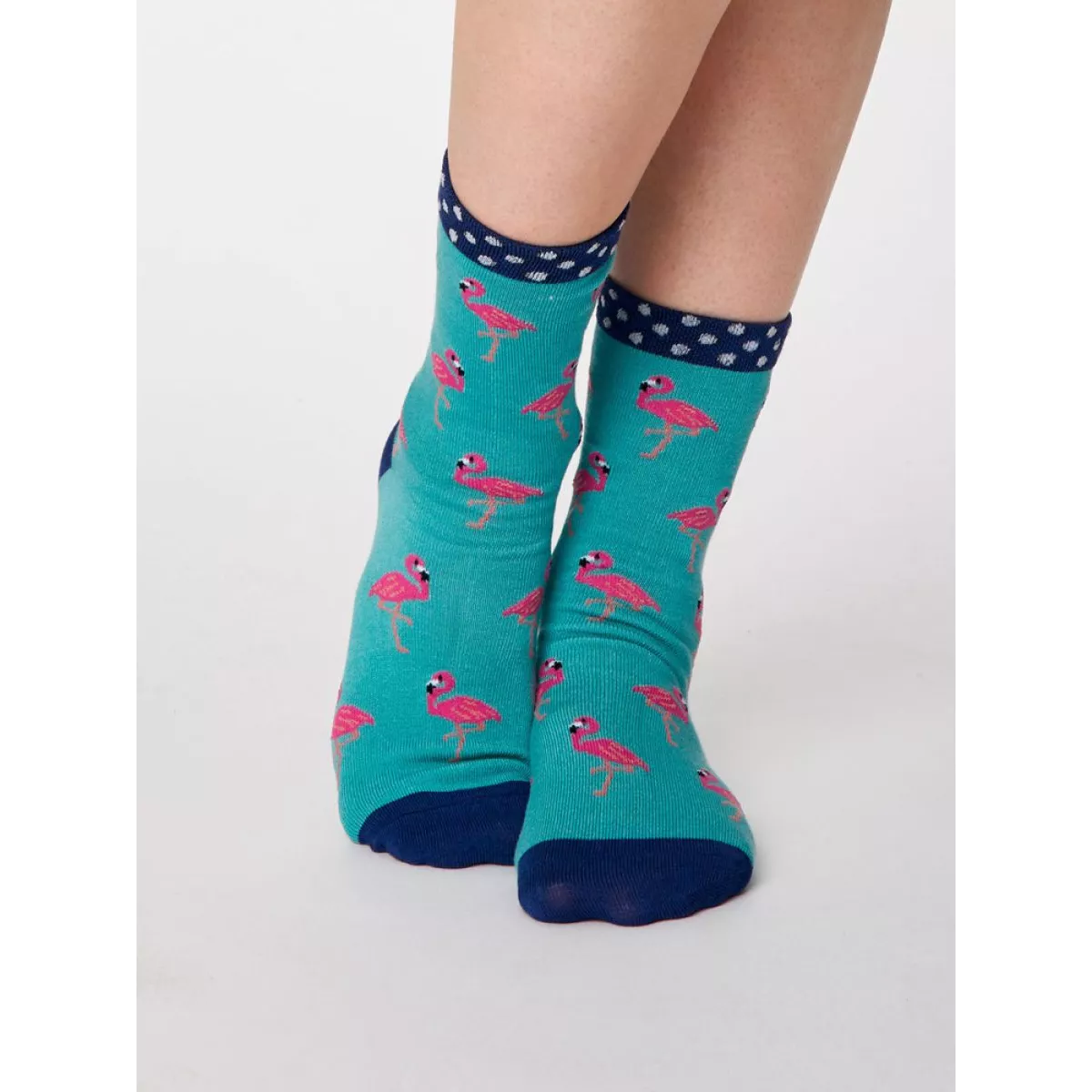 Chaussettes bleues bambou femme motif flamant rose 