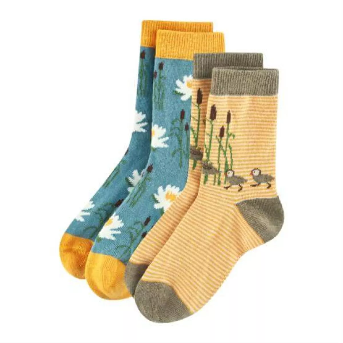 Lot de 2 paires chaussettes enfant fleurs canards - Sao-Bio