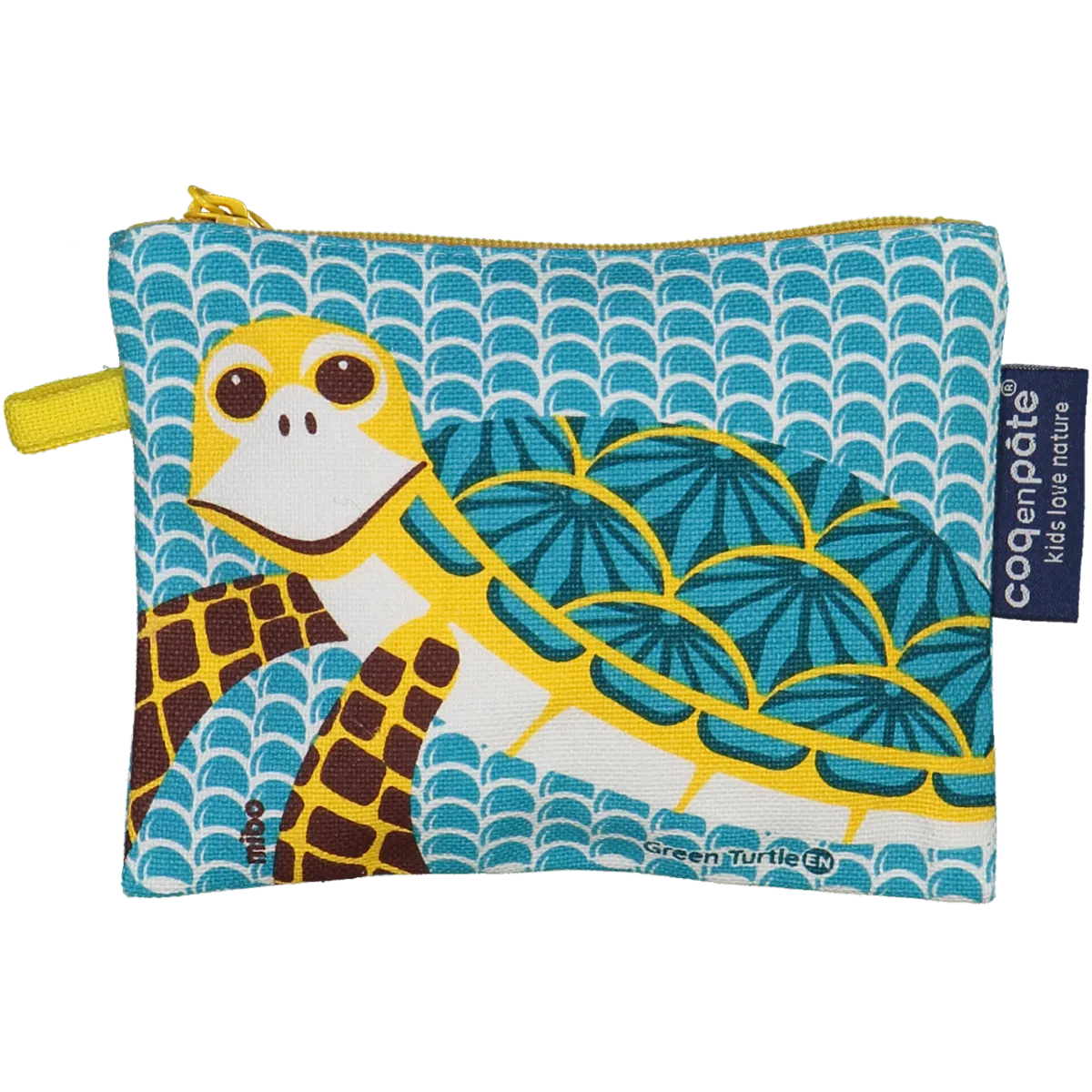 Porte-monnaie bleu enfant en coton bio tortue 