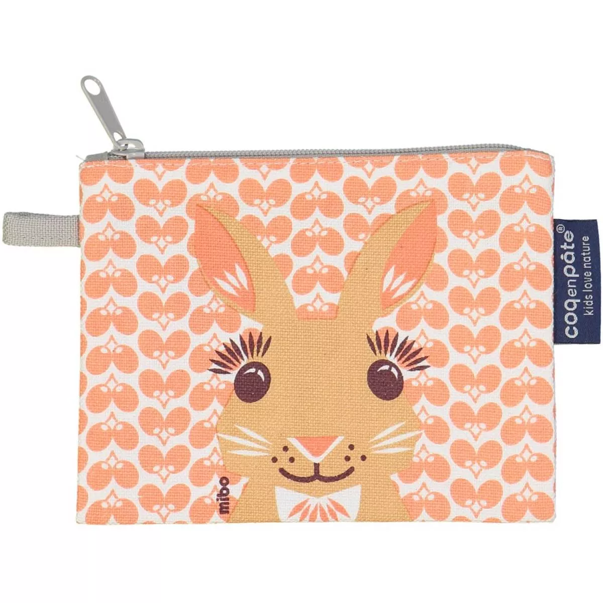 Porte-monnaie couleur corail pétrole coton bio Lapin