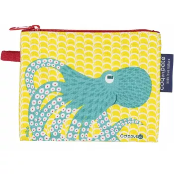 Porte-monnaie jaune enfant en coton bio poulpe  
