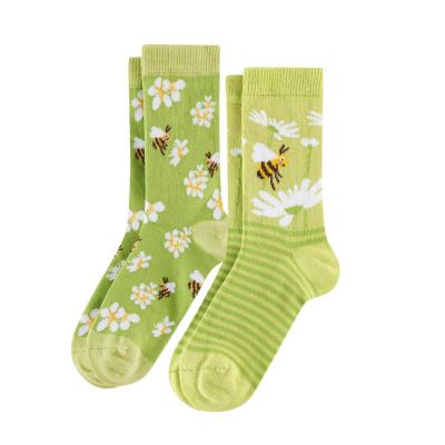 lots de 2 paires de chaussettes coton bio vertes avec motifs abeilles