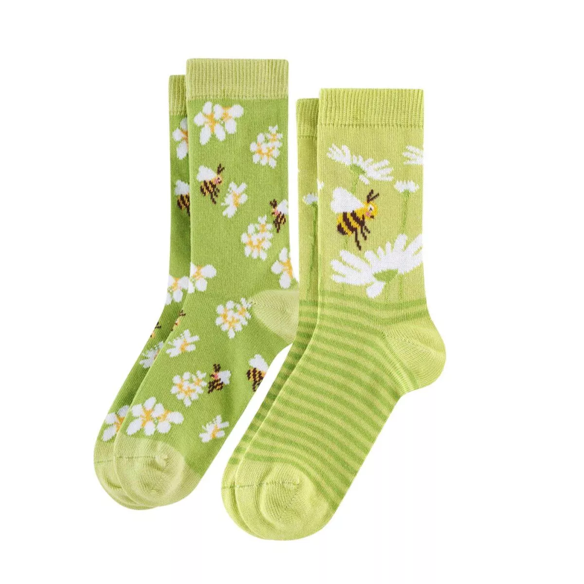 lots de 2 paires de chaussettes coton bio vertes avec motifs abeilles