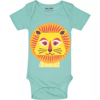 Body bio manches courtes bleu imprimé lion