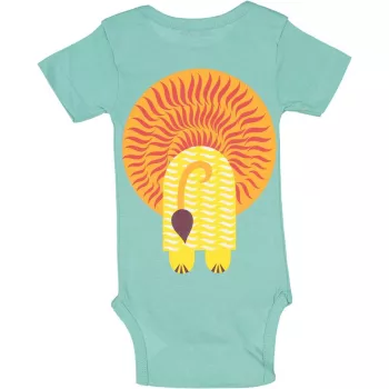 Body manches courtes coton bio, bleu avec motif lion