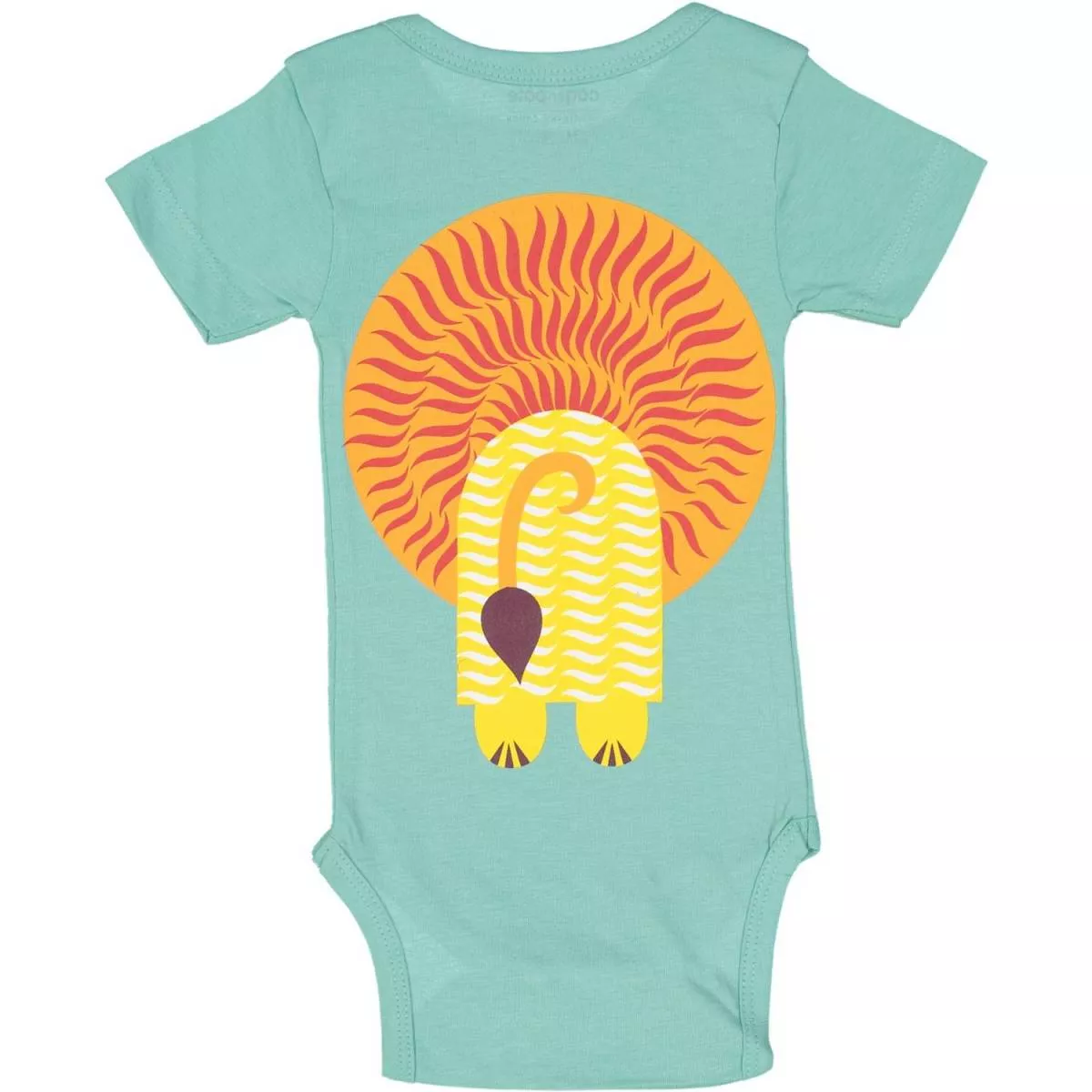 Body manches courtes coton bio, bleu avec motif lion
