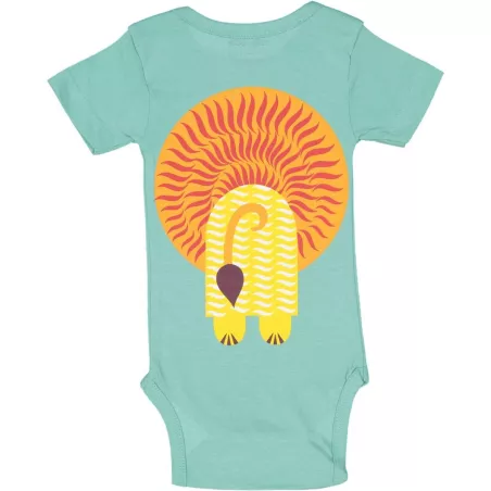 Body manches courtes coton bio, bleu avec motif lion