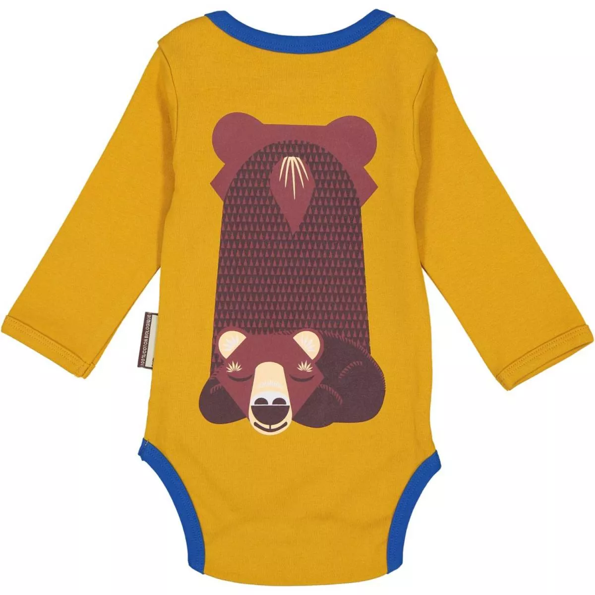 Ensemble body et bavoir recto-verso, ocre imprimé d'un ours brun