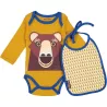 Ensemble body et bavoir, ocre imprimé d'un ours brun