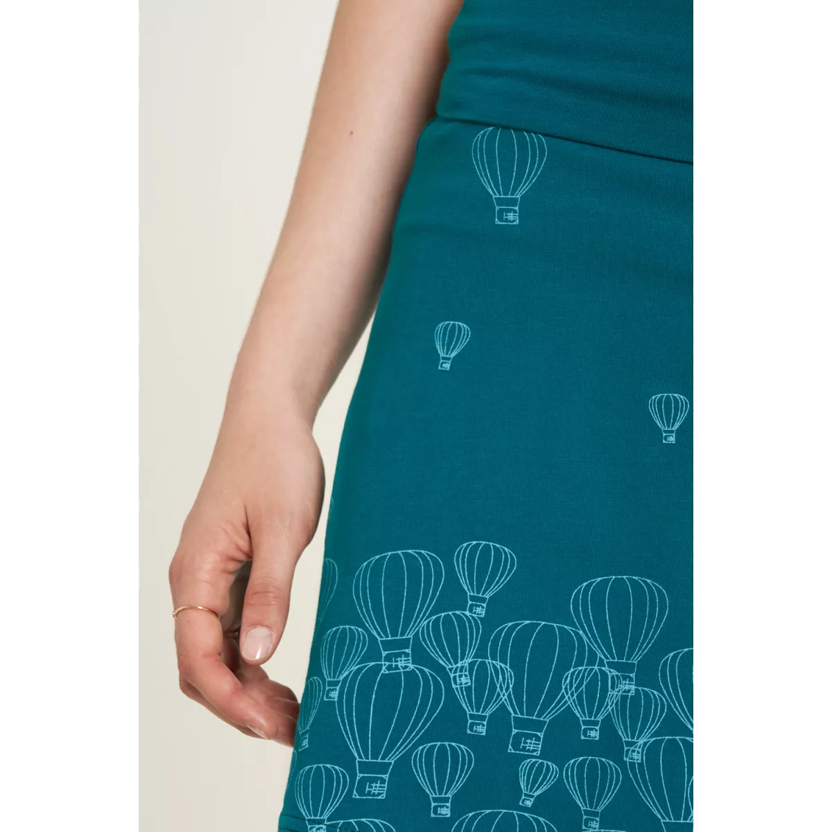 Jupe en coton bio, motif montgolfière, bleu, GOTS