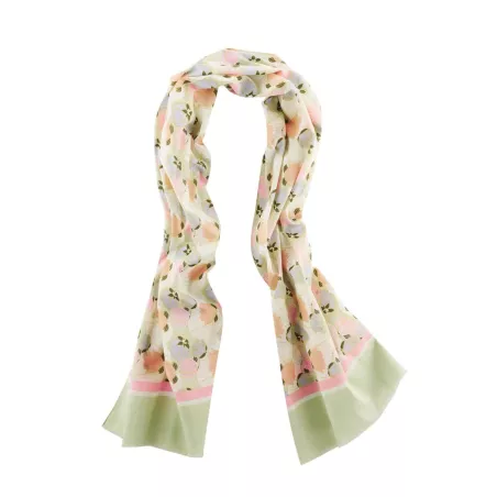 Écharpe fleurie fleurs de lotus verte pastel