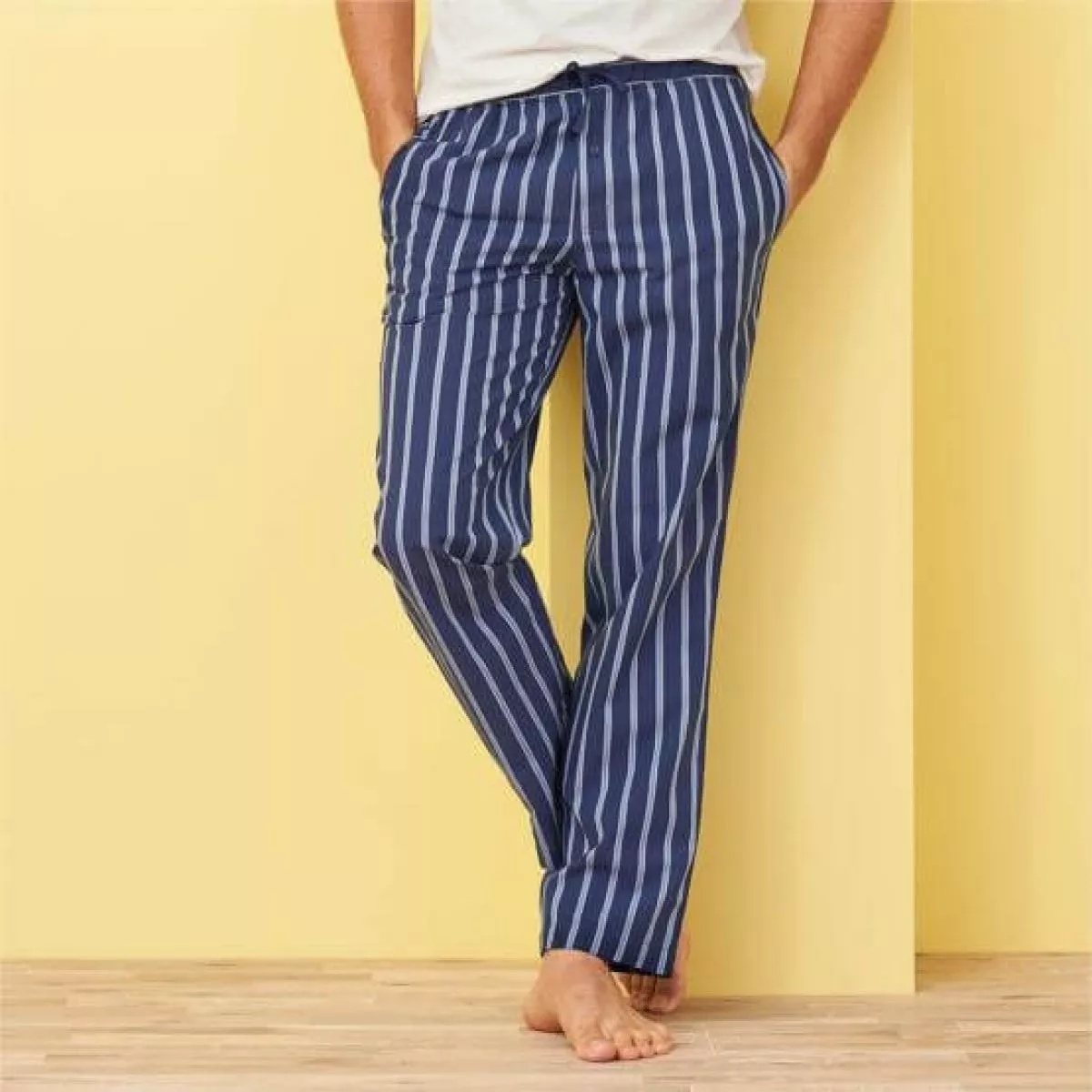 Pantalon de pyjama en coton bio rayures bleues et blanches - Sao-Bio