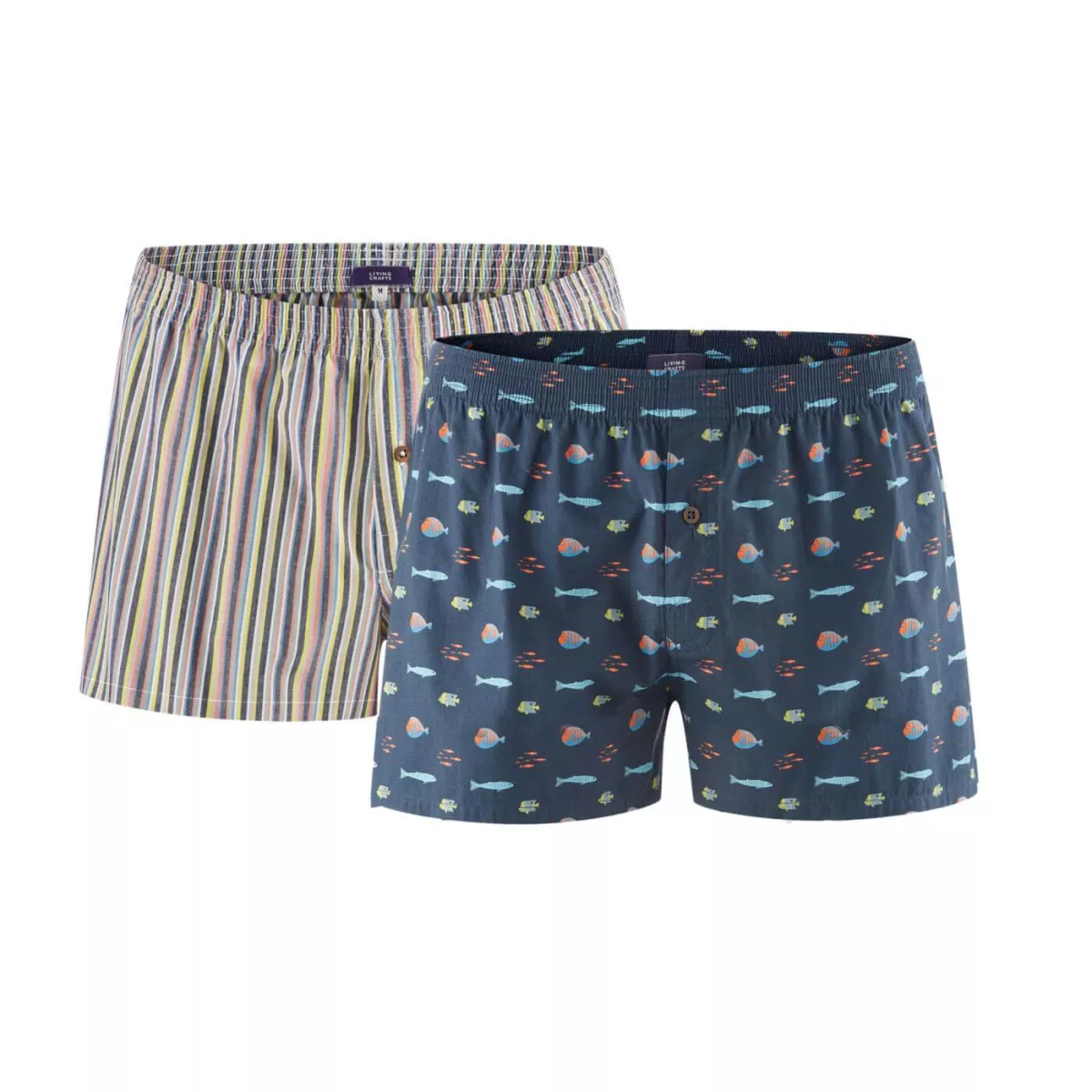 Lot de 2 Boxers bleu et rayures coton bio Lot de 2 Boxers bleu et rayures coton bio