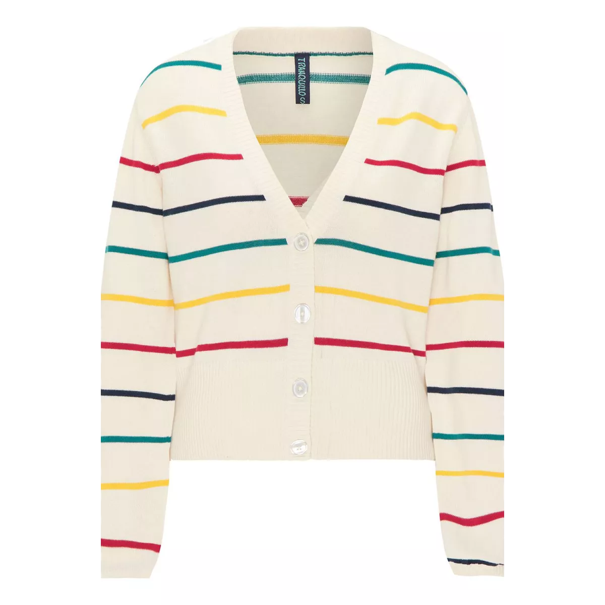 Cardigan en coton bio, motif rayé, beige, GOTS