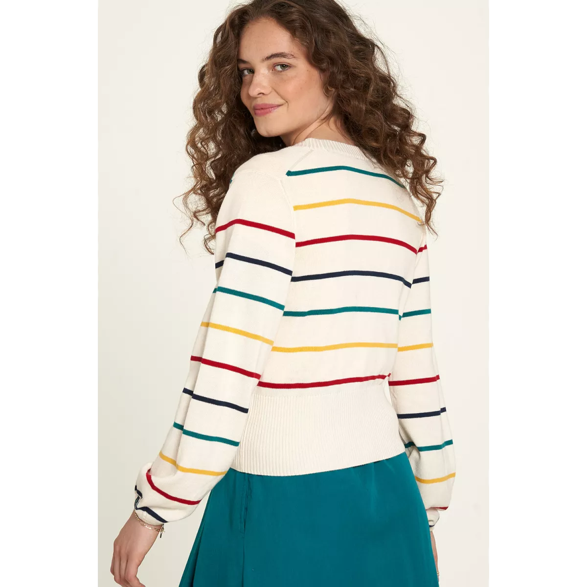 Cardigan en coton bio, motif rayé, beige, GOTS