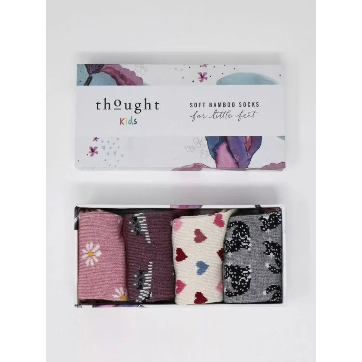 Coffret cadeau de 4 paires de chaussettes chat pour bébé en coton biologique et bambou