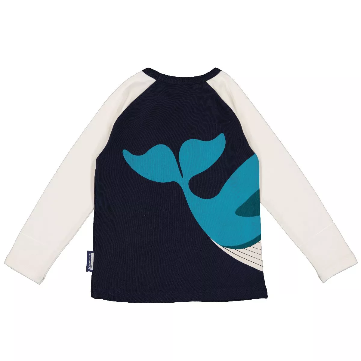 T-shirt bleu manches longues raglan, coton bio baleine