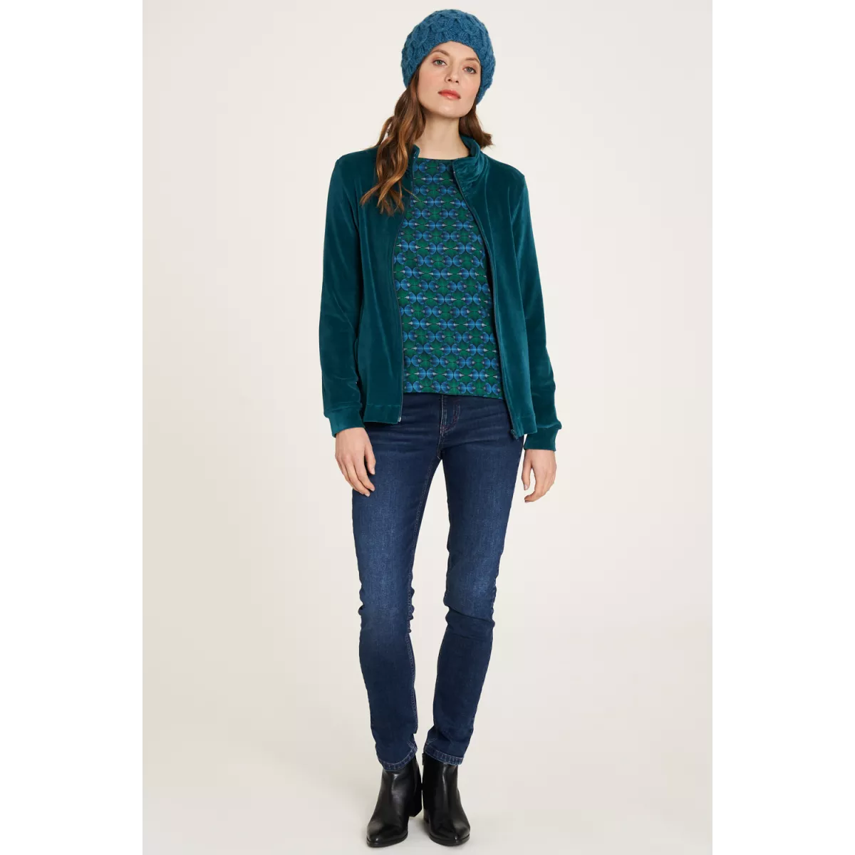 Veste zippée col haut, en coton bio, couleur unie, GOTS