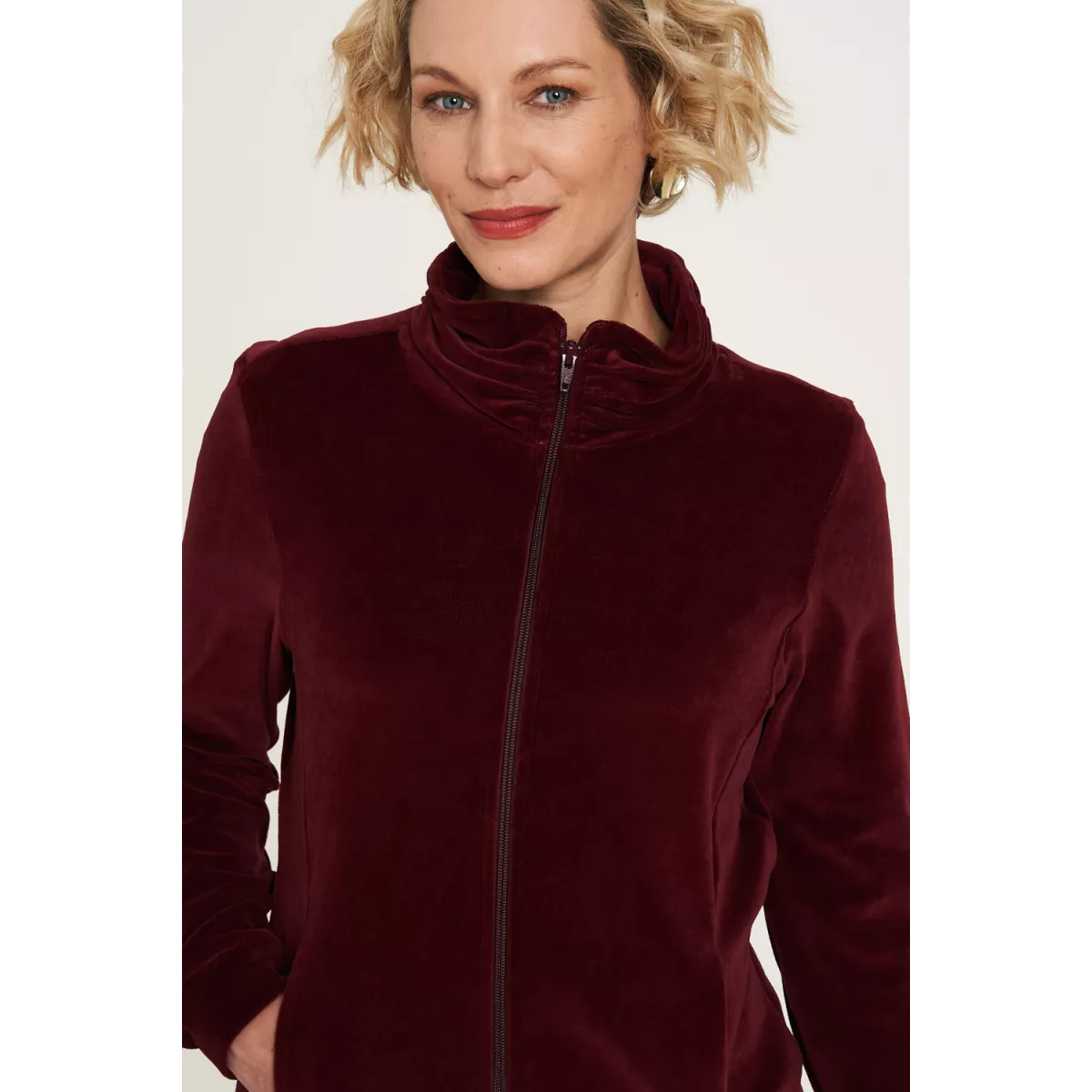 Veste zippée col haut, en coton bio, couleur unie, GOTS