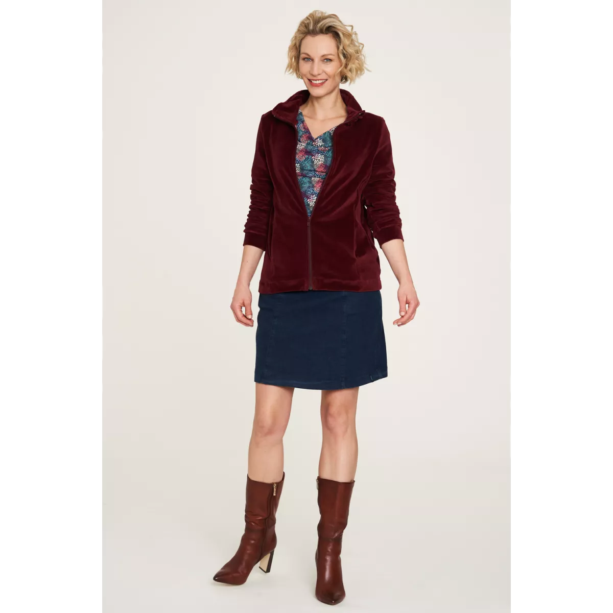 Veste zippée col haut, en coton bio, couleur unie, GOTS
