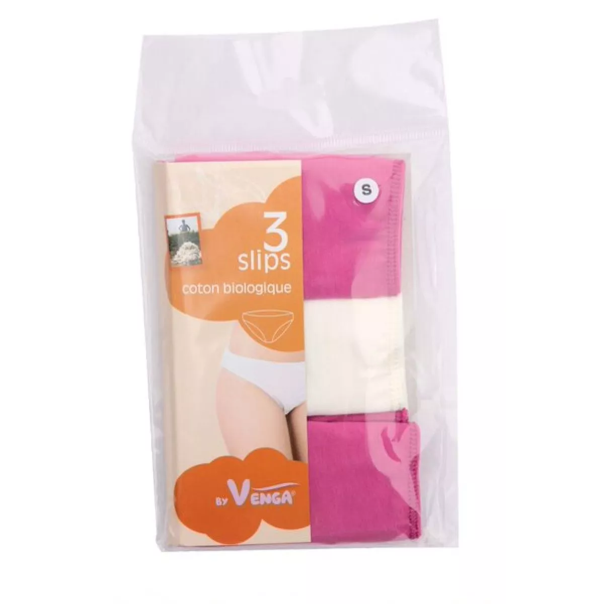 Lot de 3 slips écru et fushia, coton bio cetifié Gots et Ecocert