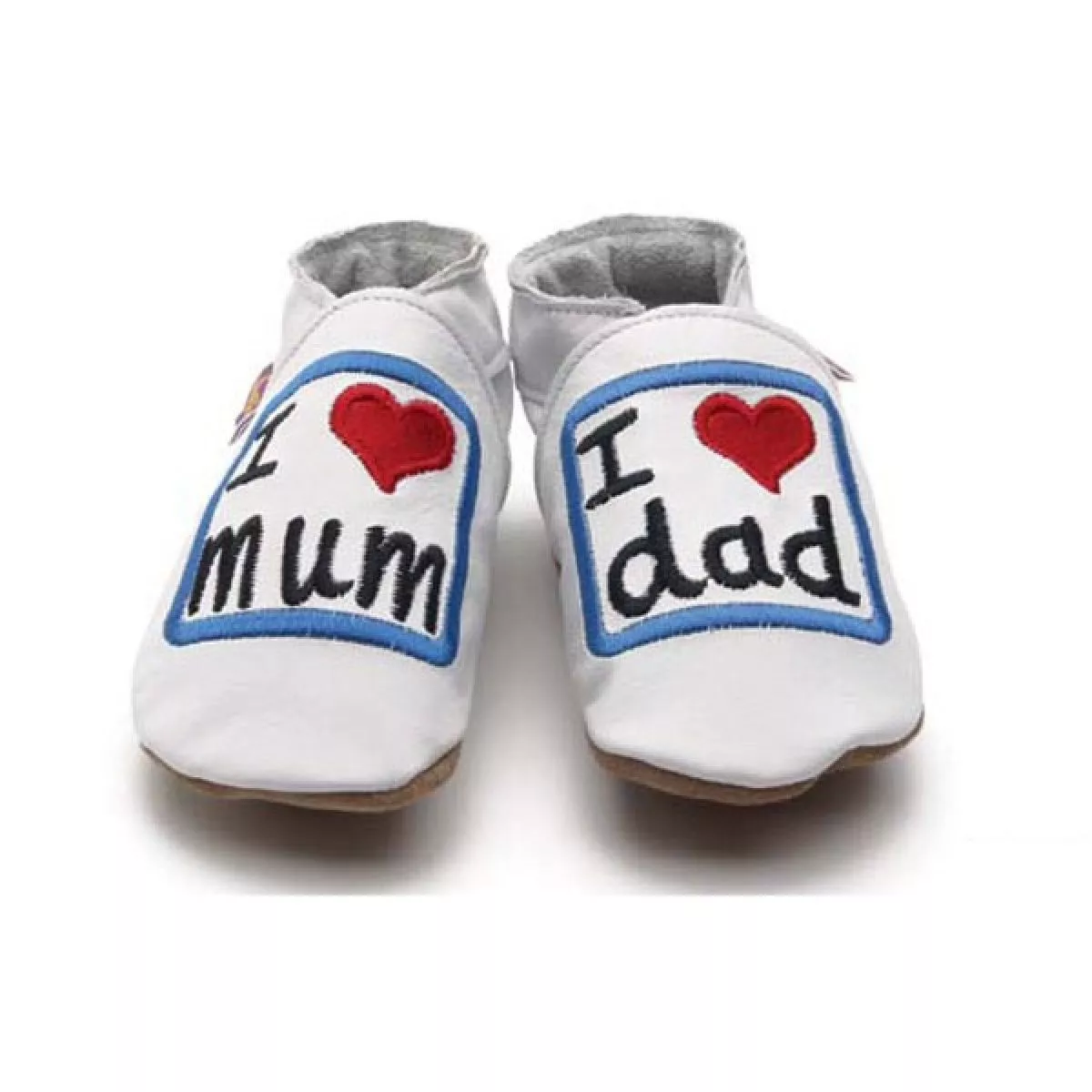 Chaussons cuir souple blanc I love