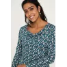 Robe vert émeraude et orange imprimé col drapé