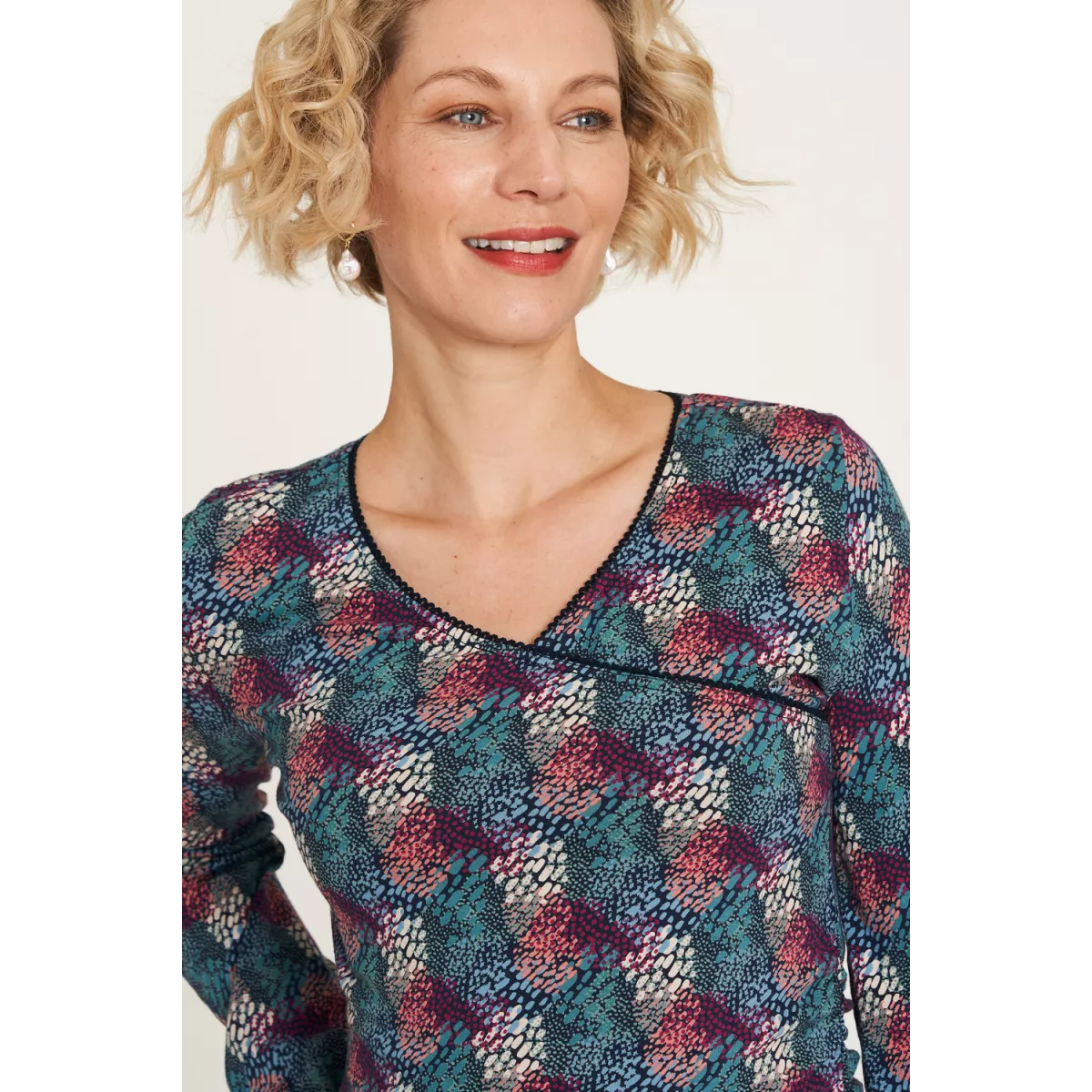 Haut top manches longues coton bio col V