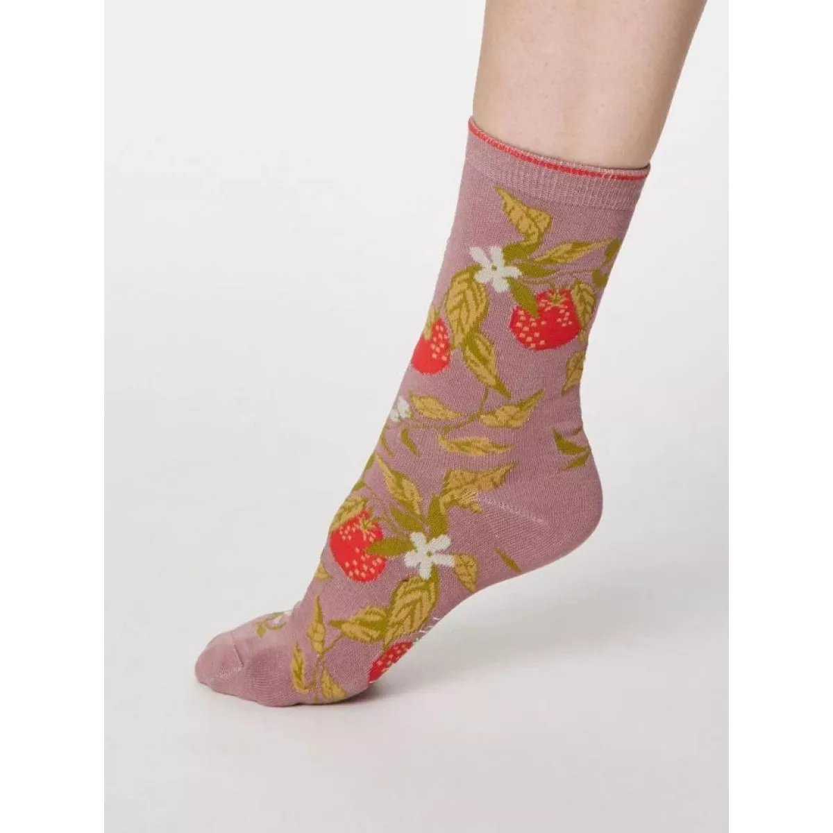 Chaussettes rose en bambou imprimé fruits