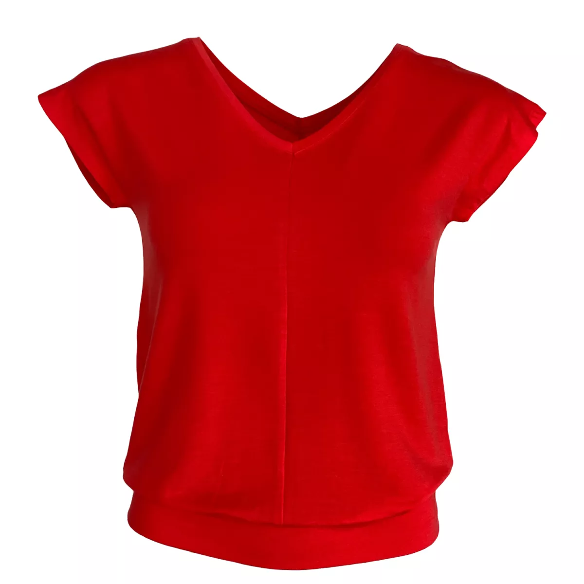 Top rouge hibiscus sans manche, col V, en Tencel