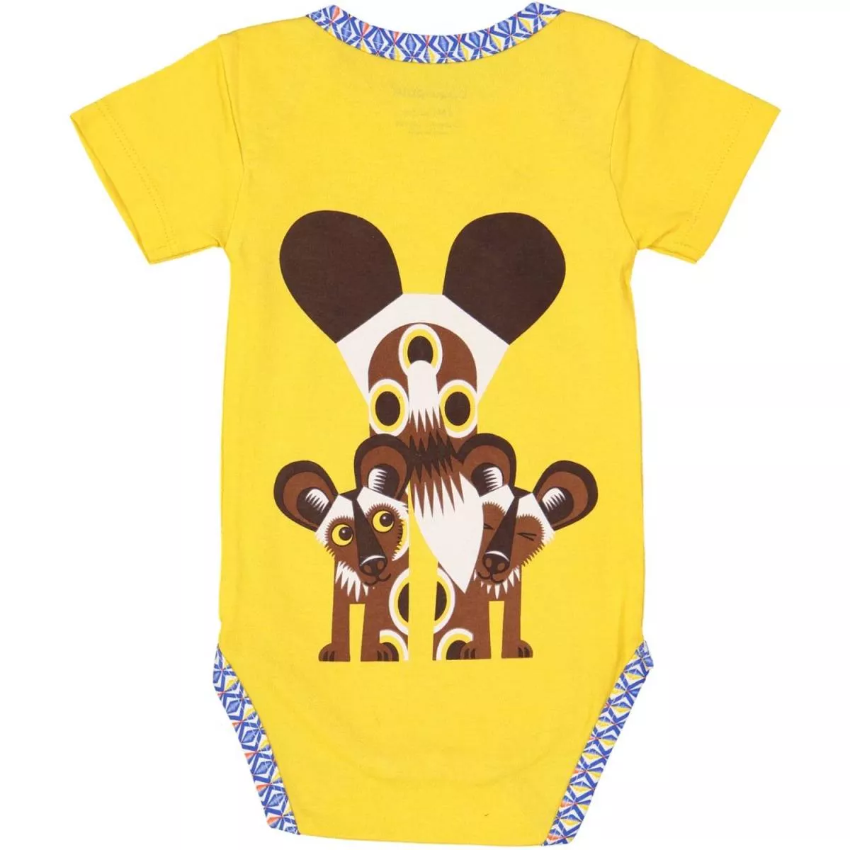 Body manches courtes coton bio, jaune avec motif lycaon