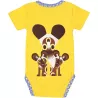 Body manches courtes coton bio, jaune avec motif lycaon