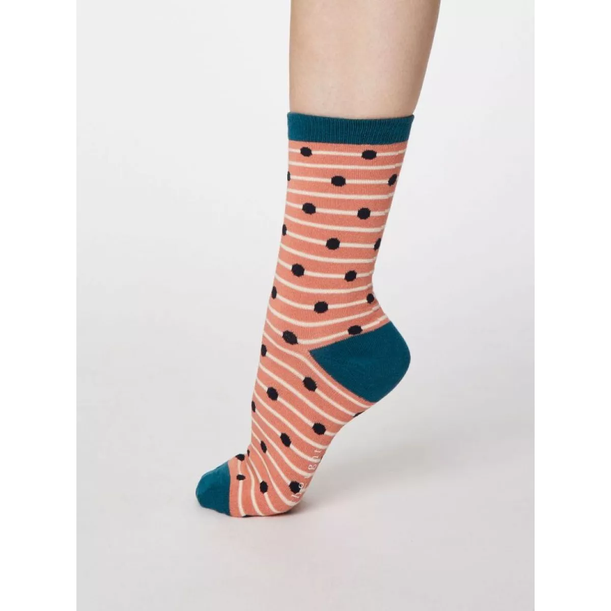 Chaussettes en mélange de coton biologique et bambou rayées et pois bleu 